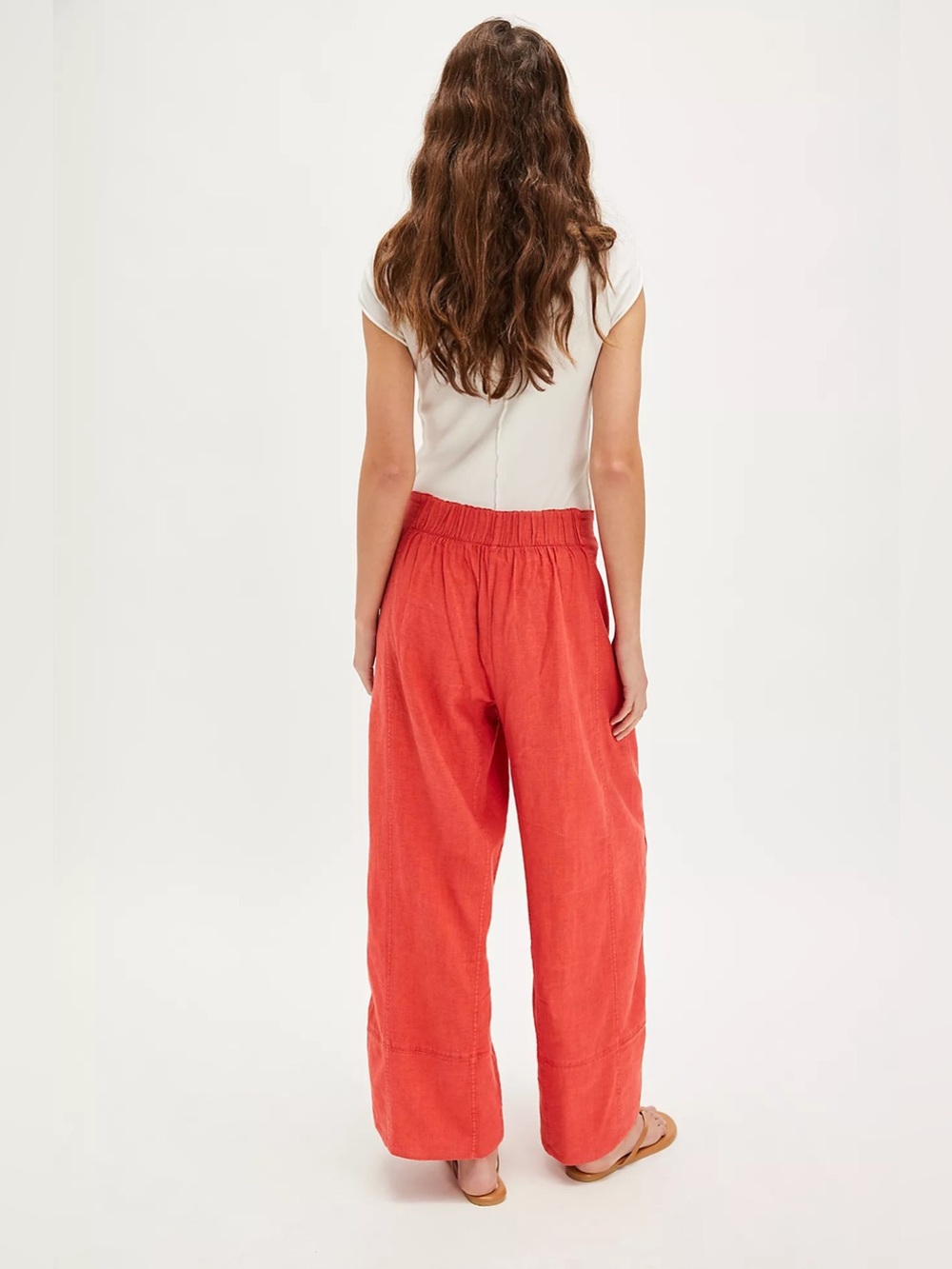 Free People Day's End Linen Pull-On Pants in Poppy Red - Picture 2 of 6
